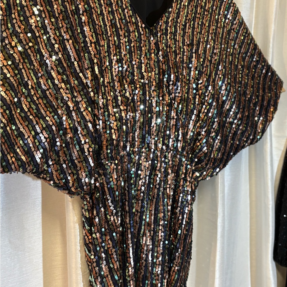 Karlie Black & Rose Gold Sequin Dress V-Neck Dolman Sleeve Medium Party Cocktail - Picture 7 of 15